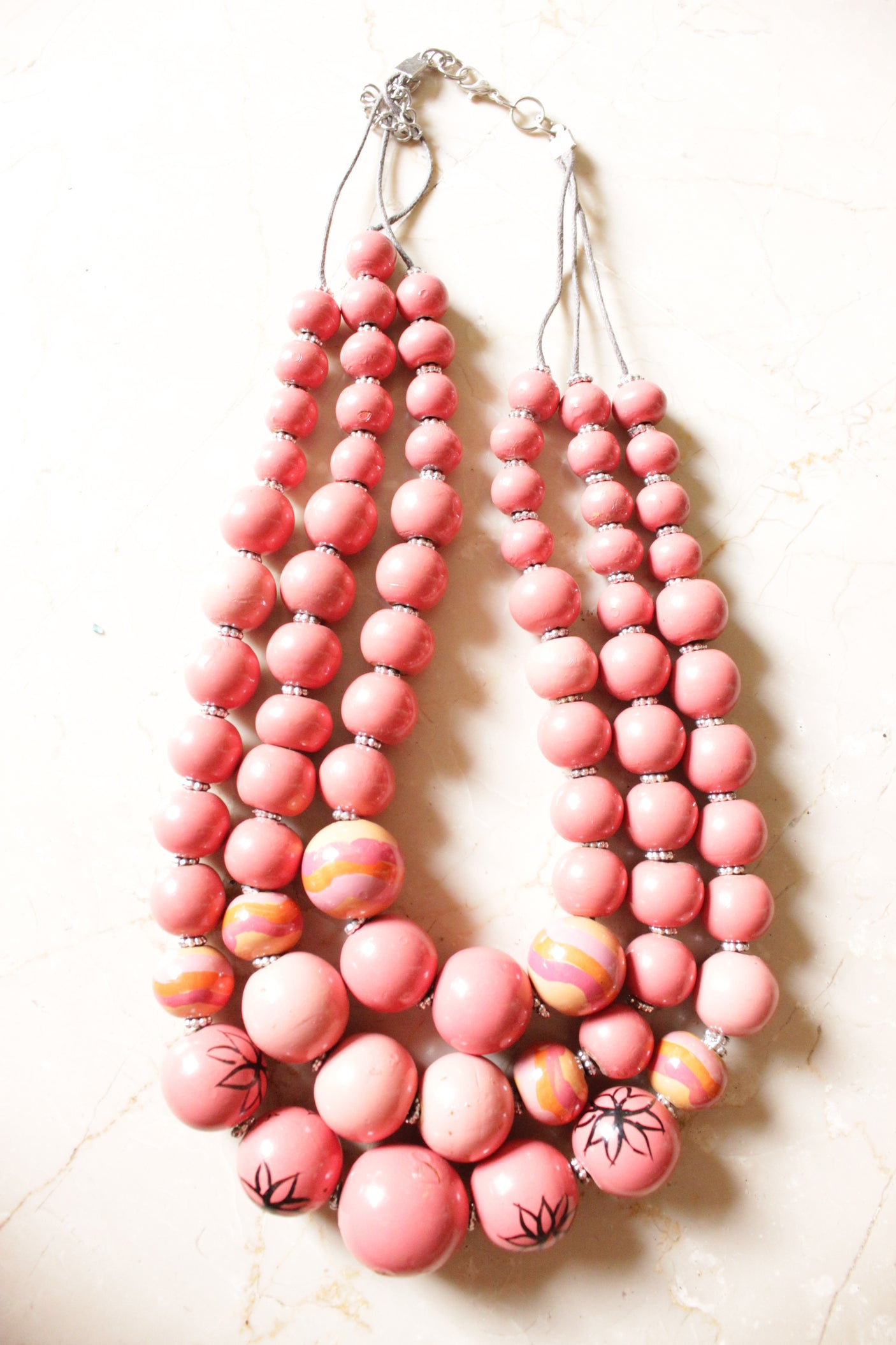 Baby Pink Circular Acrylic Beads 3 Layer Necklace