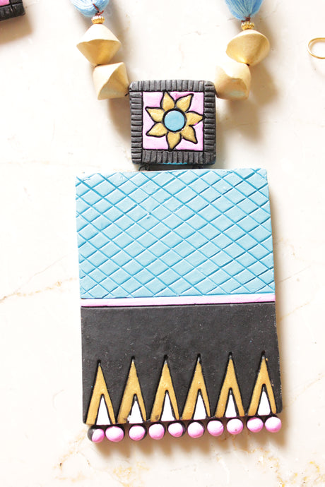 Hand Painted Terracotta Clay Elegant Adjustable Thread Closure Necklace Set