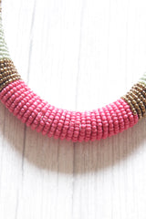 Pink and Blue with Gold Beads Handmade Versatile Necklace
