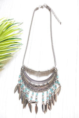 Crescent Moon Shape Oxidised Finish Metal Long Chain Statement Boho Necklace