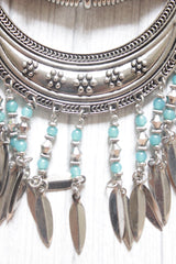 Crescent Moon Shape Oxidised Finish Metal Long Chain Statement Boho Necklace