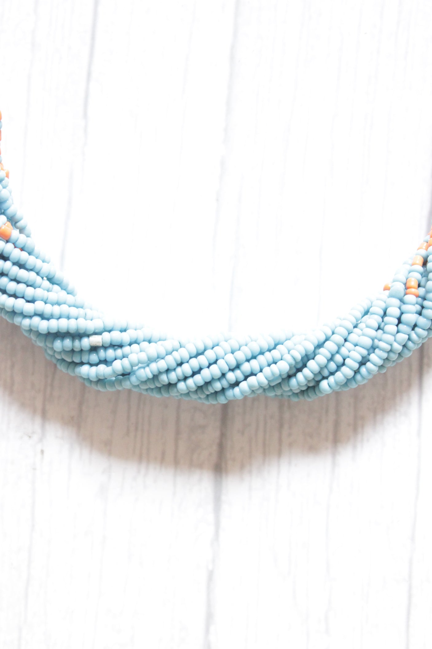 Orange and Blue Twisted Beads Handmade Boho Necklace