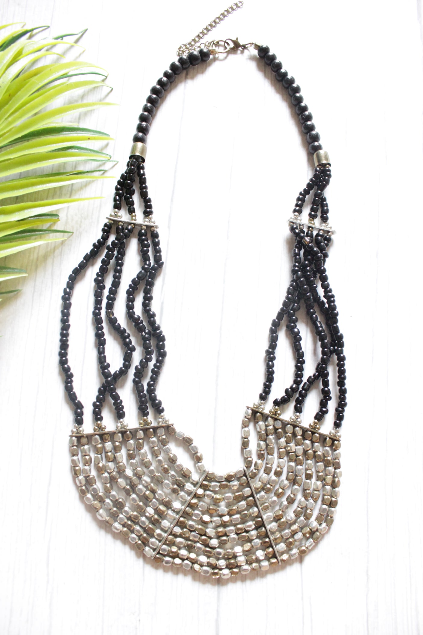 Black Beads and Metal Beads Multi-Layer Handmade Boho Necklace