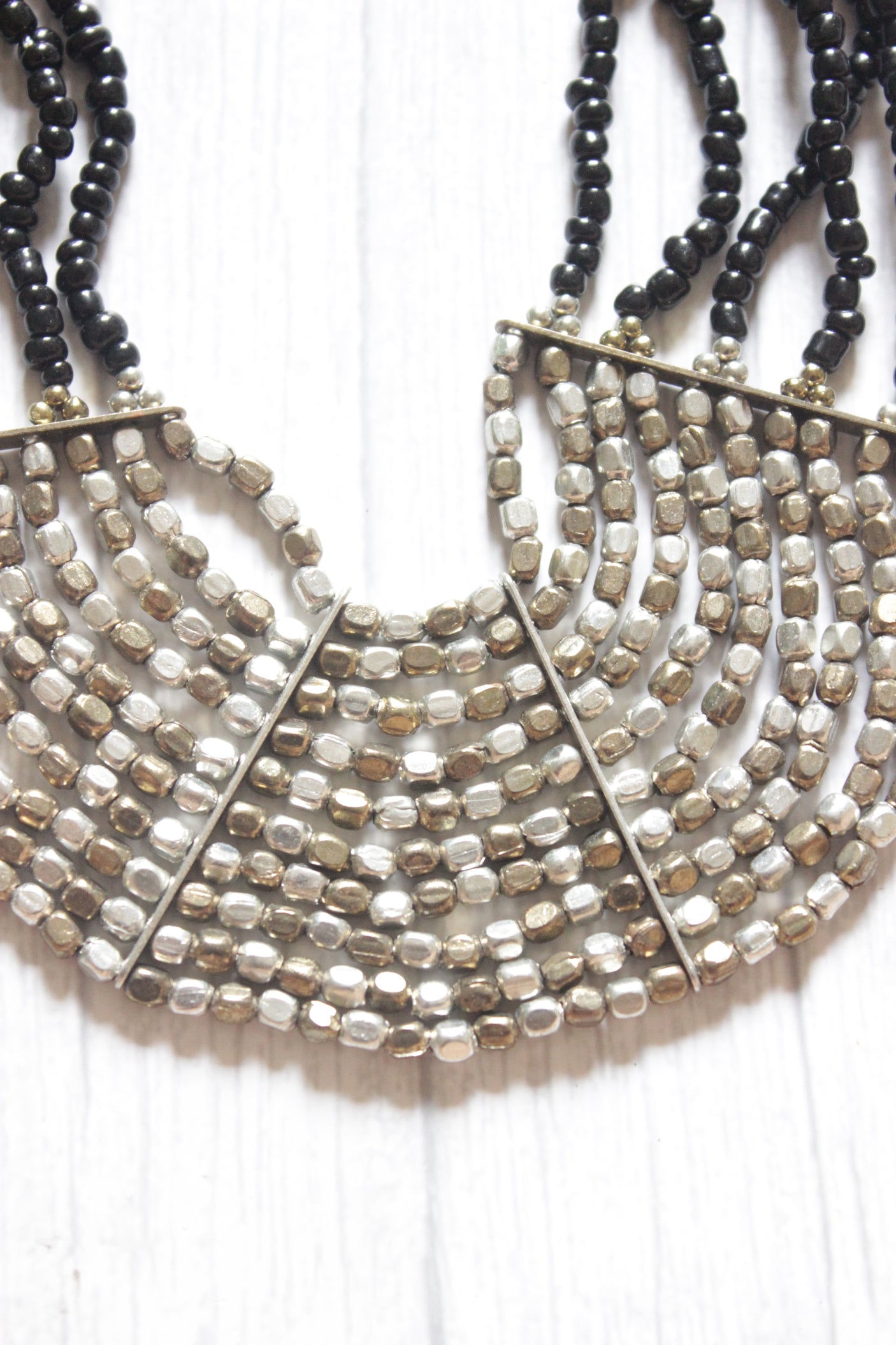 Black Beads and Metal Beads Multi-Layer Handmade Boho Necklace