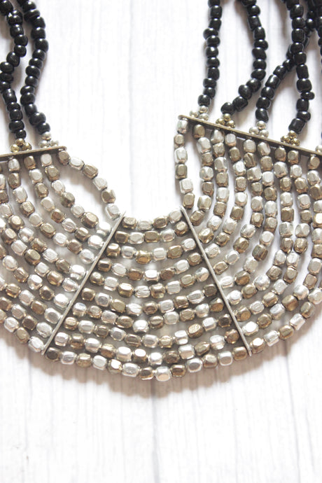 Black Beads and Metal Beads Multi-Layer Handmade Boho Necklace