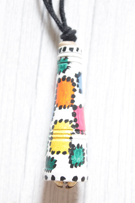 Multi-Color Hand Painted Tribal Motifs Terracotta Clay Conical Pendant Adjustable Thread Closure Necklace Set