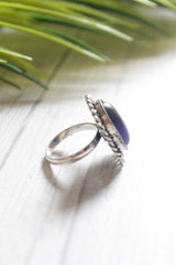 Purple Center Stone Oval Adjustable Size Oxidised Finish Statement Ring
