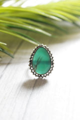 Green Center Stone Tear Drop Shape Adjustable Size Oxidised Finish Statement Ring
