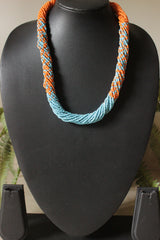 Orange and Blue Twisted Beads Handmade Boho Necklace