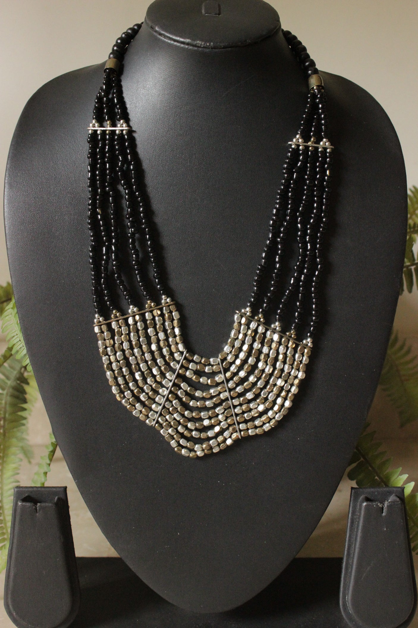 Black Beads and Metal Beads Multi-Layer Handmade Boho Necklace