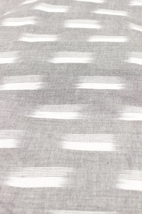 Smokey Grey and Milky White Premium Cotton Ikat Printed Unstitched Fabric