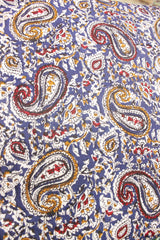 Purply Blue with Red and Mustard Kalamkari Pattern Digital Print Premium Cotton Fabric with Peacock Motifs