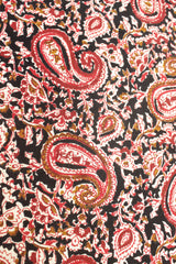 Dune Black with Mustard and Red Earthy Tones Kalamkari Pattern Digital Print Premium Cotton Fabric with Peacock Motifs