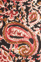 Dune Black with Mustard and Red Earthy Tones Kalamkari Pattern Digital Print Premium Cotton Fabric with Peacock Motifs