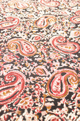 Dune Black with Mustard and Red Earthy Tones Kalamkari Pattern Digital Print Premium Cotton Fabric with Peacock Motifs