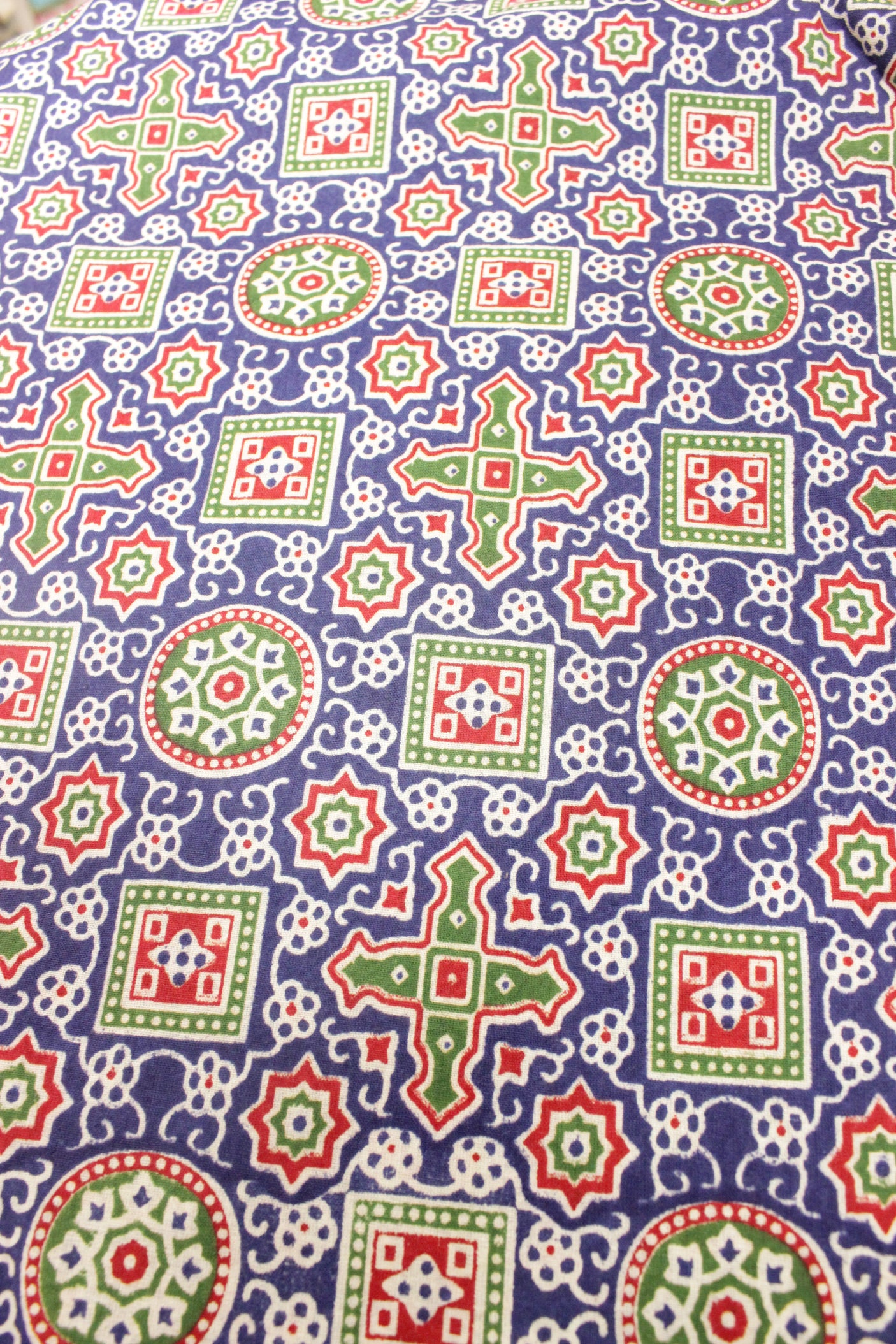 Bluish Purple with Green and Pale Red Earthy Tones Block Printed Digital Print Premium Cotton Fabric