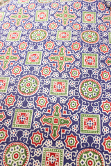 Bluish Purple with Green and Pale Red Earthy Tones Block Printed Digital Print Premium Cotton Fabric