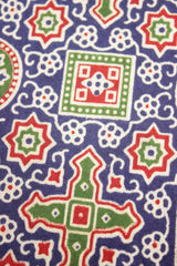 Bluish Purple with Green and Pale Red Earthy Tones Block Printed Digital Print Premium Cotton Fabric