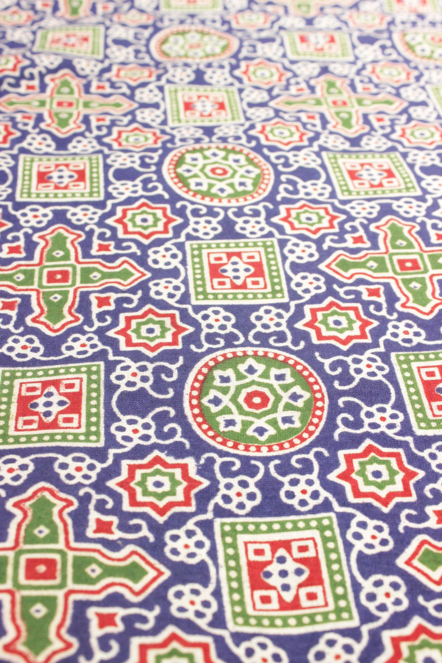 Bluish Purple with Green and Pale Red Earthy Tones Block Printed Digital Print Premium Cotton Fabric