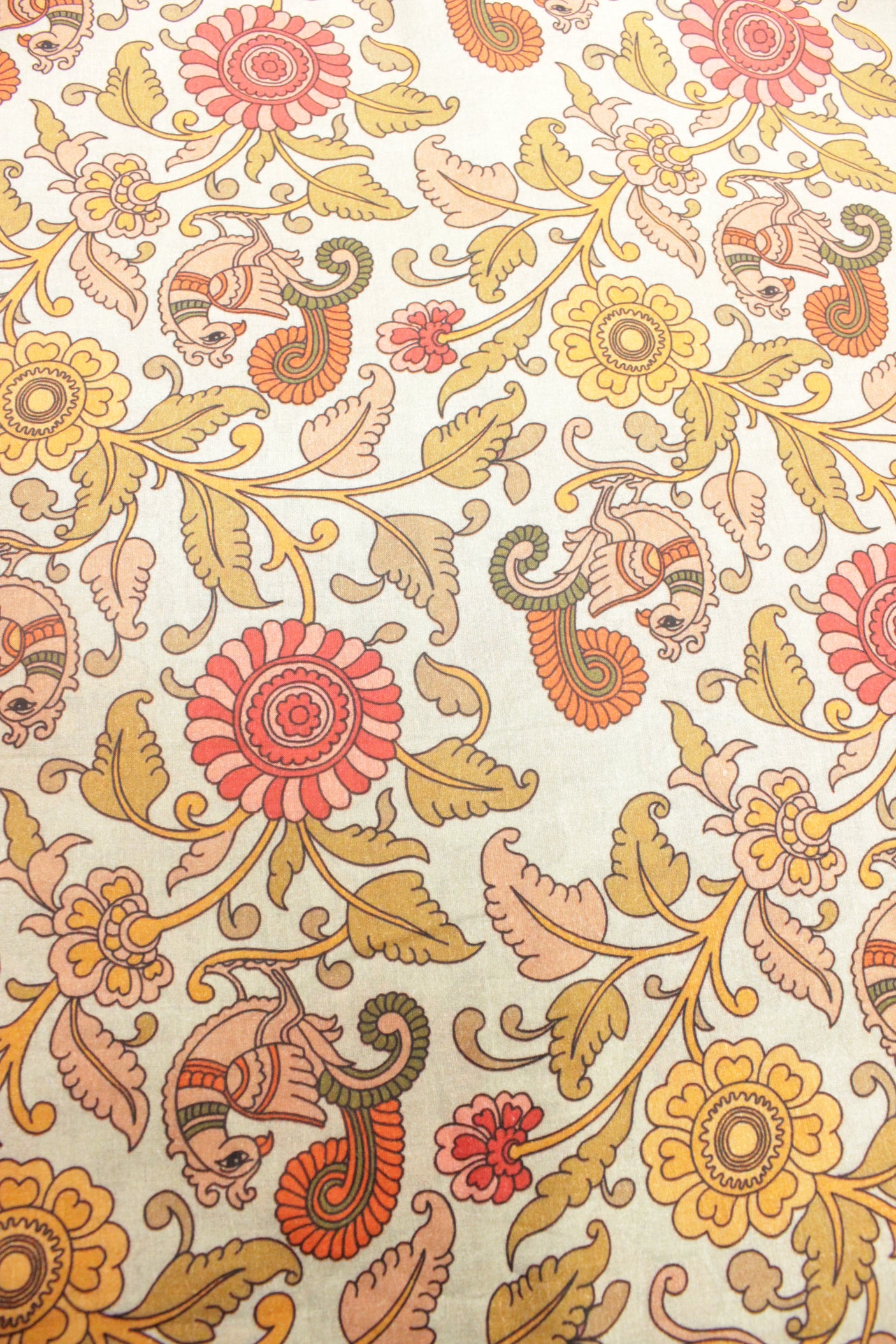 Moon Mist with Maize Brown and Orange Earthy Tones Floral Block Printed Digital Print Premium Cotton Fabric