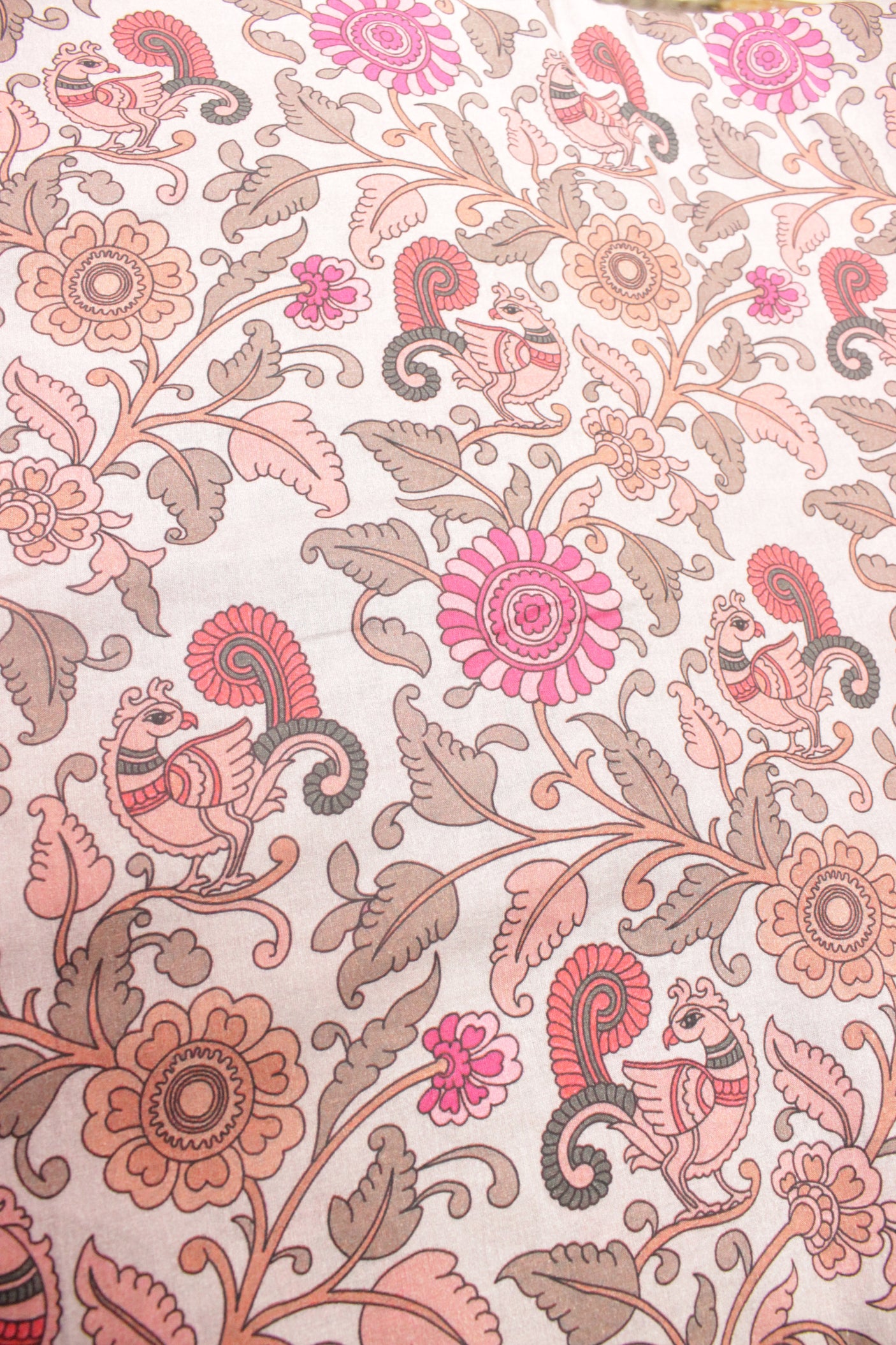 Moon Mist with Maize Brown and Olive Green Earthy Tones Floral Block Printed Digital Print Premium Cotton Fabric