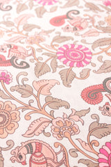 Moon Mist with Maize Brown and Olive Green Earthy Tones Floral Block Printed Digital Print Premium Cotton Fabric