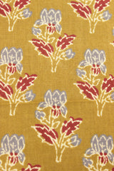 Mehendi Green with Hints of Red and Grey Flower Motifs Premium Cotton Fabric