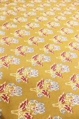 Mehendi Green with Hints of Red and Grey Flower Motifs Premium Cotton Fabric