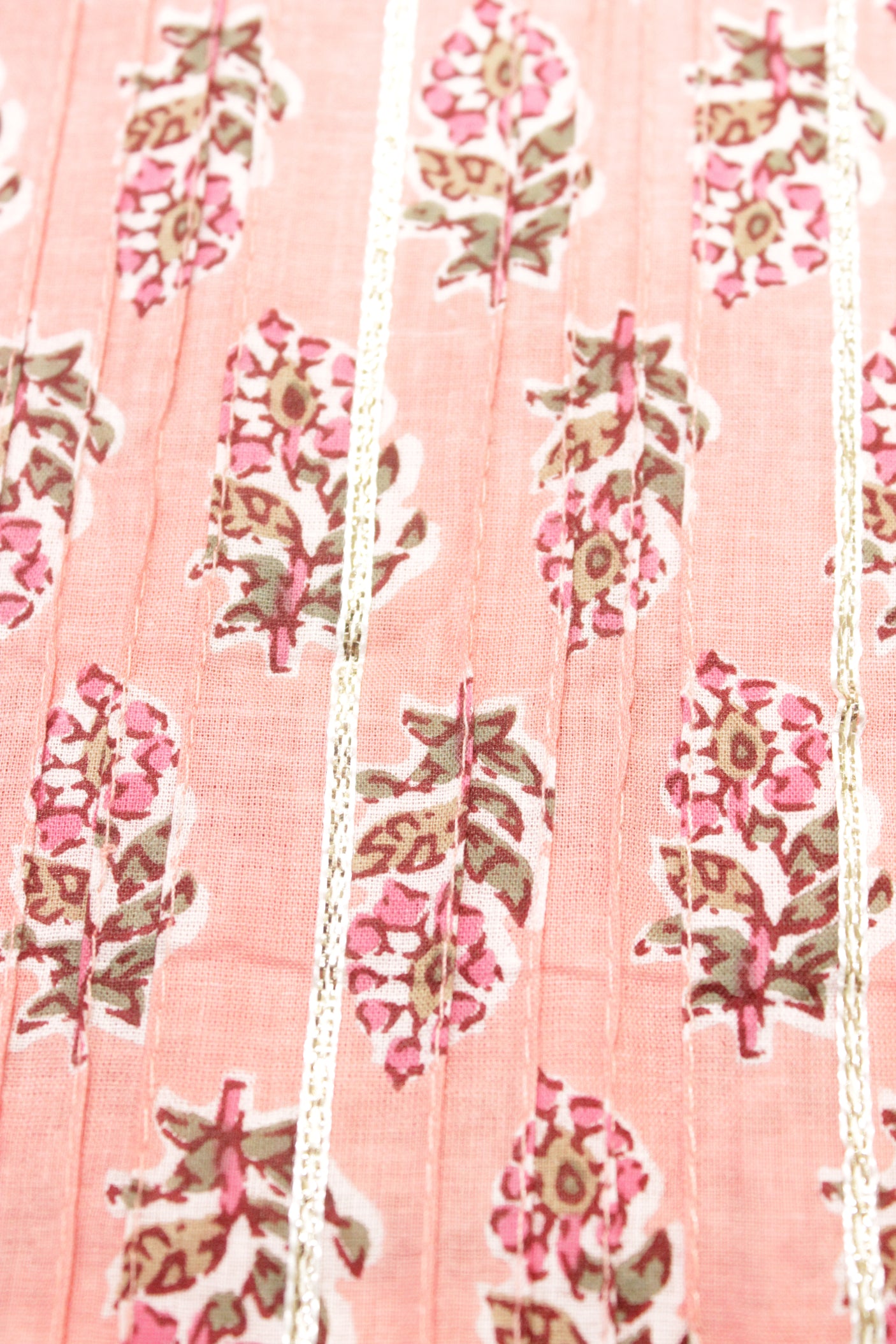 Kali Pattern Flamingo Pink Fabric Block Printed with Flowers Premium Cotton Fabric