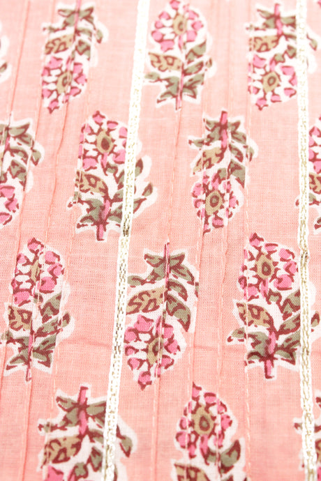 Kali Pattern Flamingo Pink Fabric Block Printed with Flowers Premium Cotton Fabric