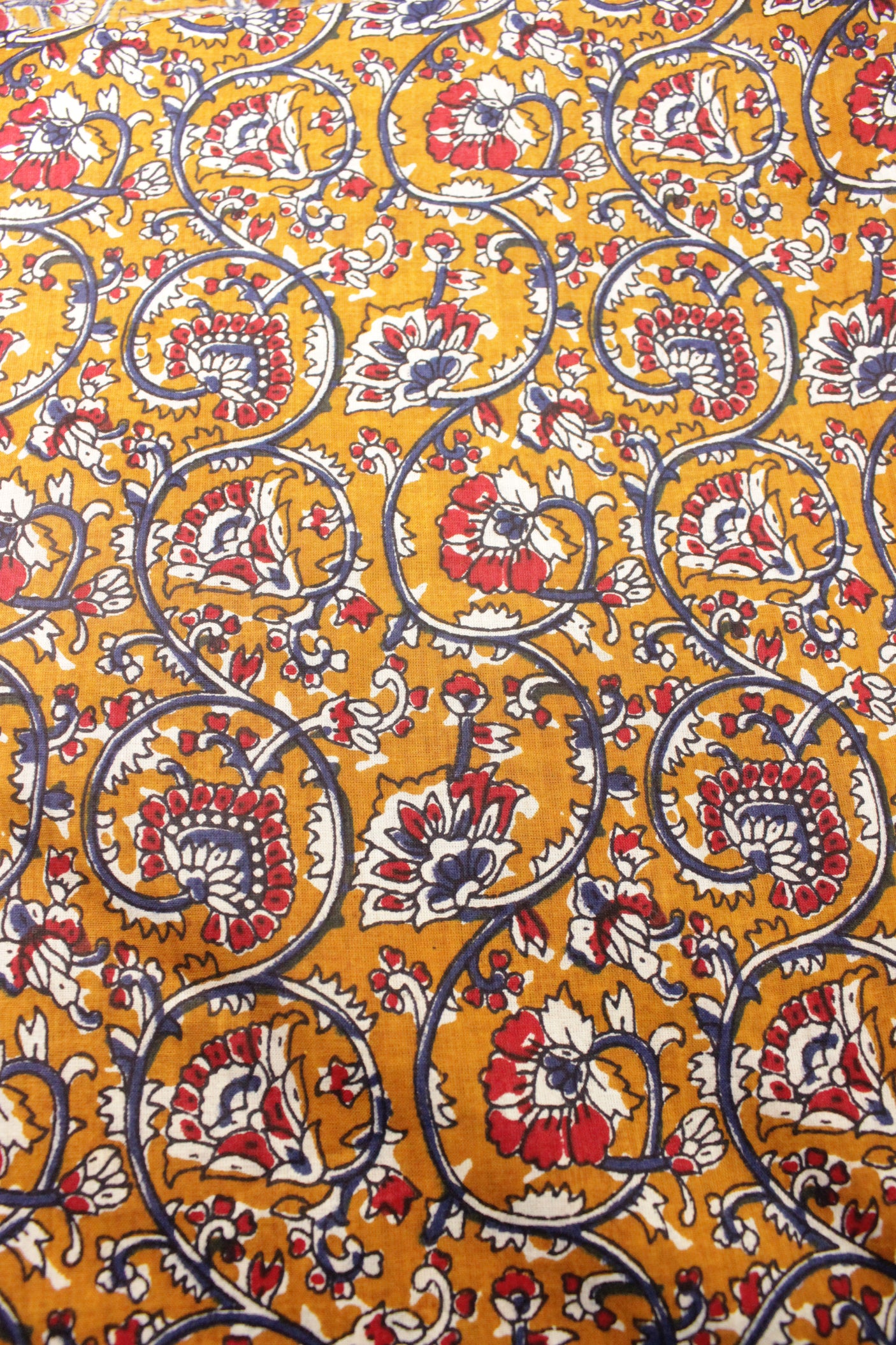 Dusty Orange Flower Vines Block Printed Premium Cotton Unstiched Fabric