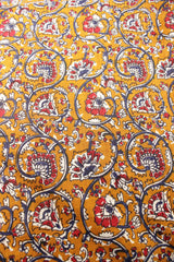 Dusty Orange Flower Vines Block Printed Premium Cotton Unstiched Fabric