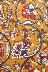 Dusty Orange Flower Vines Block Printed Premium Cotton Unstiched Fabric