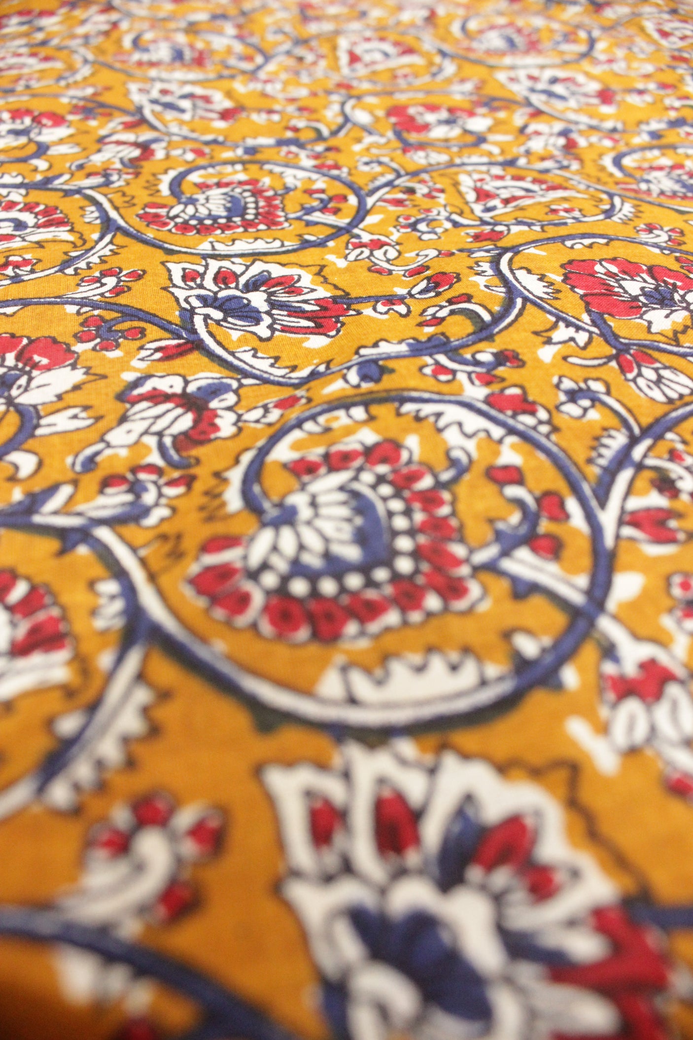 Dusty Orange Flower Vines Block Printed Premium Cotton Unstiched Fabric