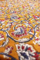 Dusty Orange Flower Vines Block Printed Premium Cotton Unstiched Fabric