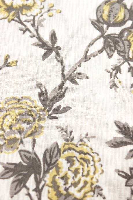 Off White All Over Flower Vines Printed Premium Cotton Unstitched Fabric