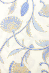 Vista White All Over Teal Blue Flower Vines Printed Premium Cotton Unstitched Fabric
