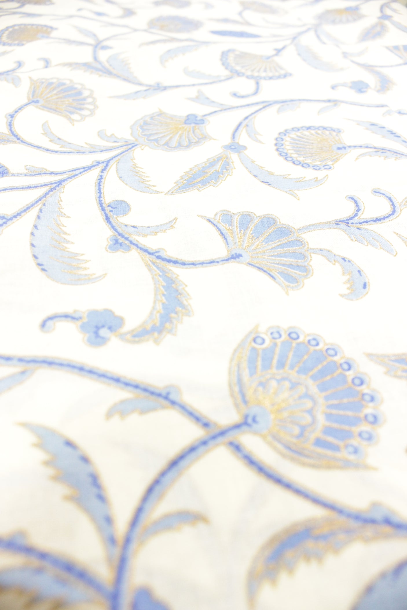 Vista White All Over Teal Blue Flower Vines Printed Premium Cotton Unstitched Fabric