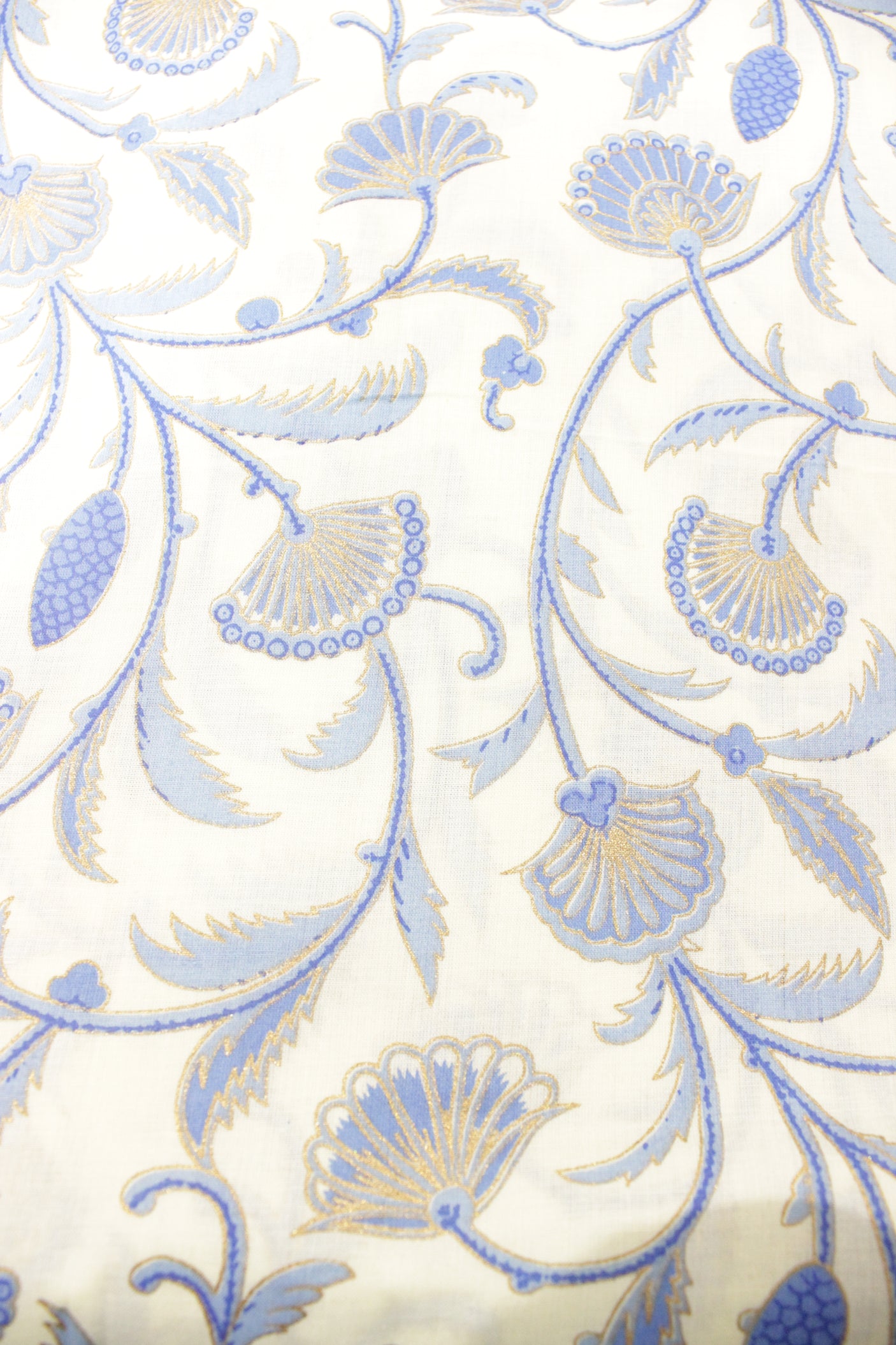 Vista White All Over Teal Blue Flower Vines Printed Premium Cotton Unstitched Fabric