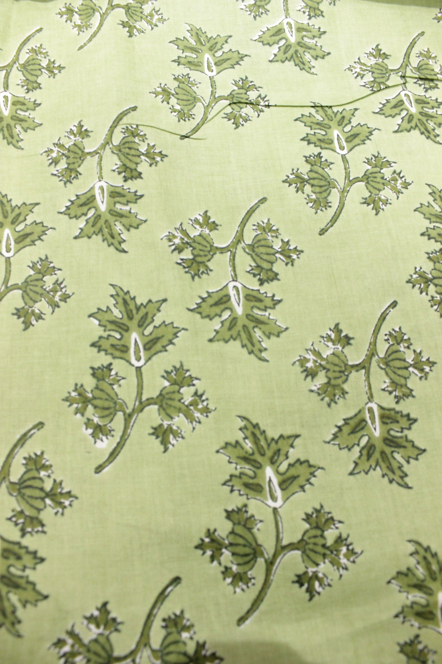 Green on Green Flower Vines Printed Premium Cotton Unstitched Fabric