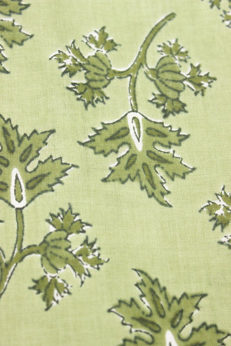 Green on Green Flower Vines Printed Premium Cotton Unstitched Fabric
