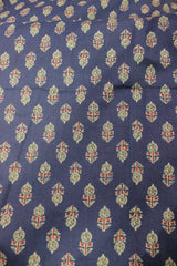 Dark Teal Blue with All Over Flowers Printed Premium Cotton Unstitched Fabric