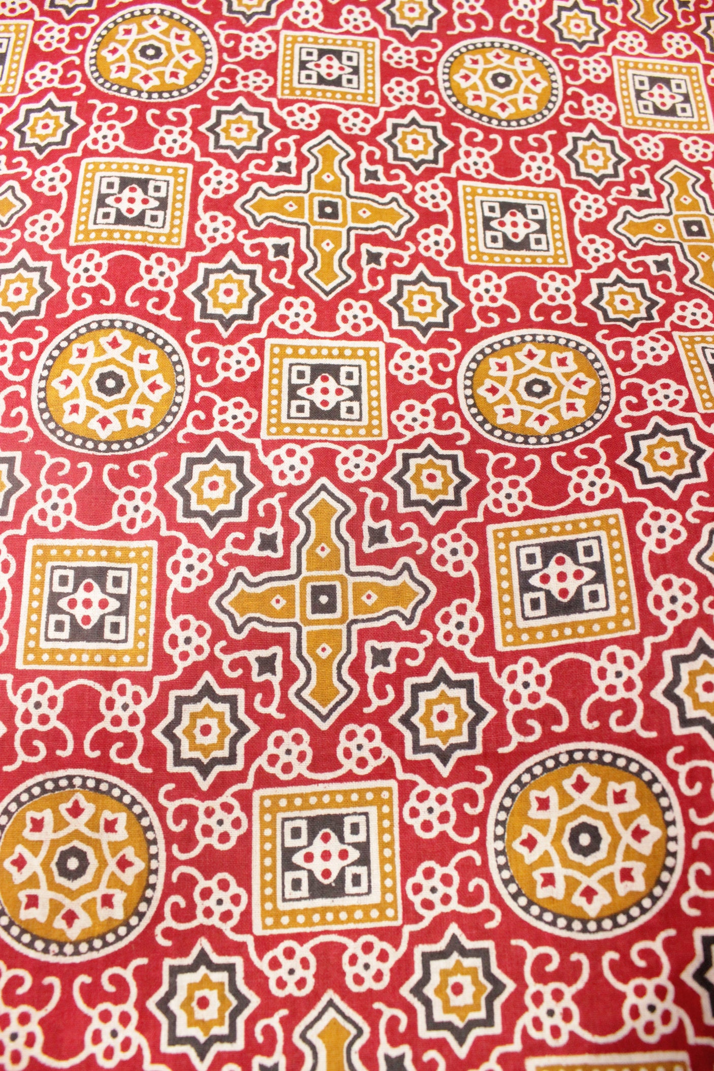 Pastel Red and Mustard Patola Printed Premium Cotton Unstitched Fabric