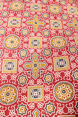Pastel Red and Mustard Patola Printed Premium Cotton Unstitched Fabric