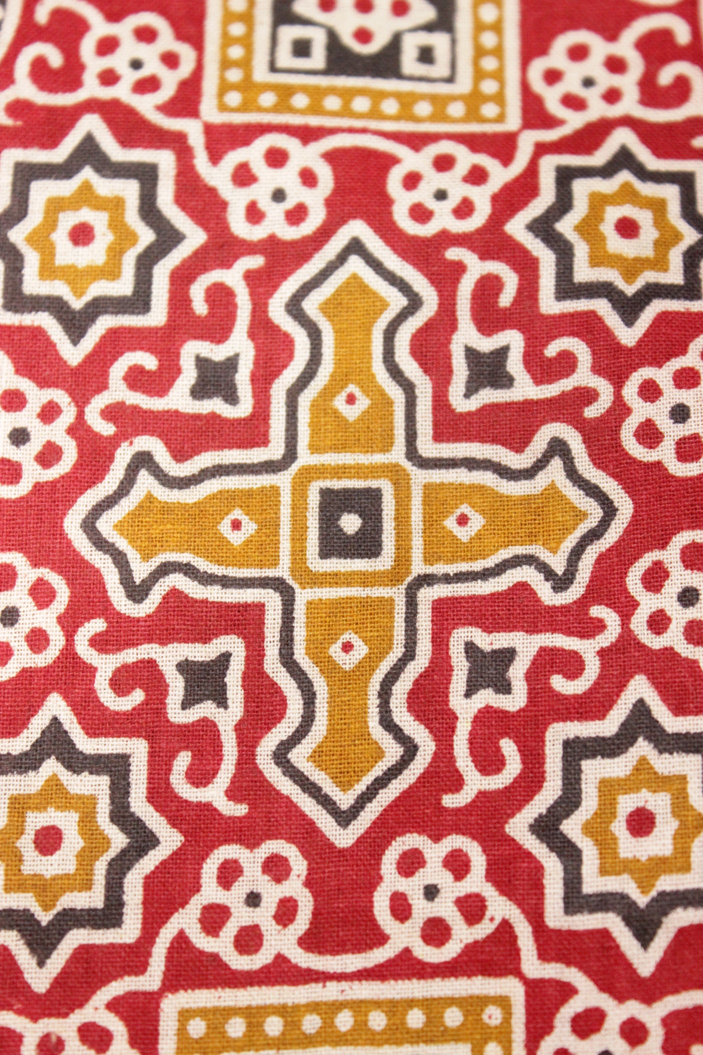 Pastel Red and Mustard Patola Printed Premium Cotton Unstitched Fabric