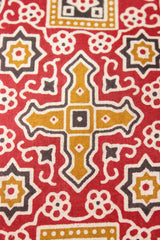 Pastel Red and Mustard Patola Printed Premium Cotton Unstitched Fabric