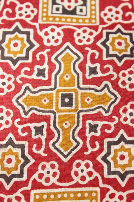 Pastel Red and Mustard Patola Printed Premium Cotton Unstitched Fabric