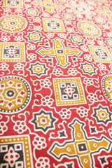 Pastel Red and Mustard Patola Printed Premium Cotton Unstitched Fabric