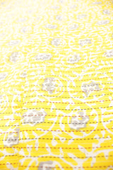 Light Yellow with All Over Dull Flowers Printed Kantha Work Premium Cotton Unstitched Fabric