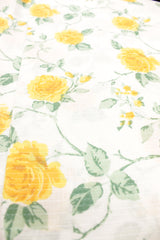 White with All Over Pastel Yellow and Green Flowers Printed Kantha Work Premium Cotton Unstitched Fabric